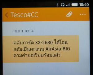 SMS von TESCO mit Transfer Nachricht auf Air Asia BIG 2015 auf einem ZTE Open C mit Firefox Betriebssystem