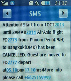 SMS von Air Asia auf einem Samsung GT–S3370