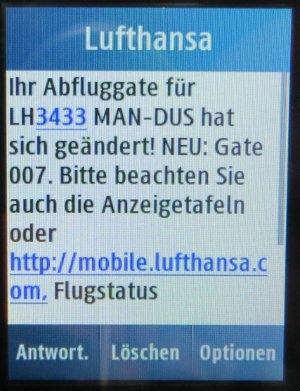 SMS von Lufthansa auf einem Samsung GT–S3370