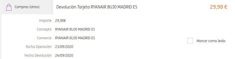 Laudamotion, Ersattung Flug Madrid - Wien - Madrid 29.98 Euro auf ING Direct Bank Girokonto am 24.09.2020