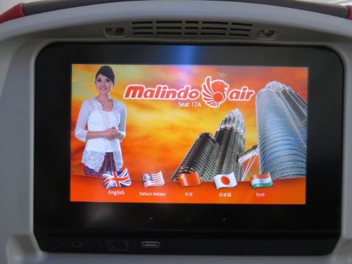 Malindo air, Monitor mit Sprachauswahl, 3,5 mm Kopfhörer und USB