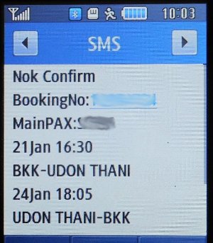 Nok Air Buchungsbestätigung per SMS