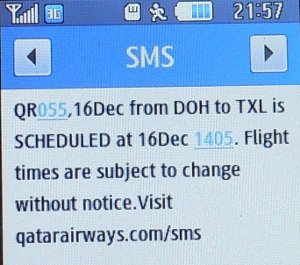 Qatar Airways SMS Flug Info