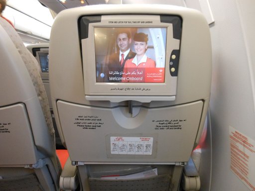 Royal Jordanian Airlines, Airbus A319 Sitzplatz mit Entertainment System