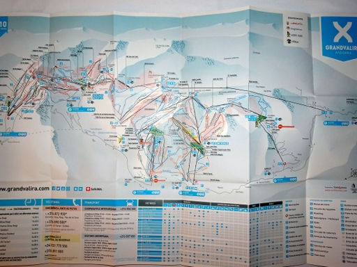 Grandvalira Skigebiet, Andorra, faltbarer Plan mit allen Informationen zum Skigebiet