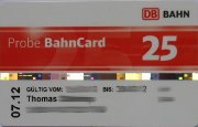 Probe BahnCard 25 DB BAHN, 2012 Vorderseite