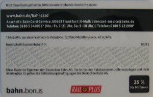 Deutsche Bahn, Weltmeister BahnCard 25 Rückseite