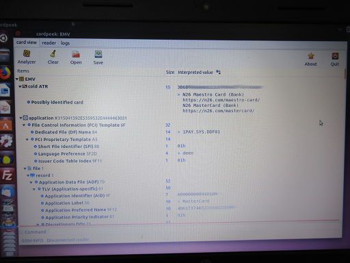 Advanzia Bank www.gebuhrenfrei.com MasterCard® Gold Kreditkarte, Anzeige der EMV Chip Daten Linux™ Programm Cardpeek