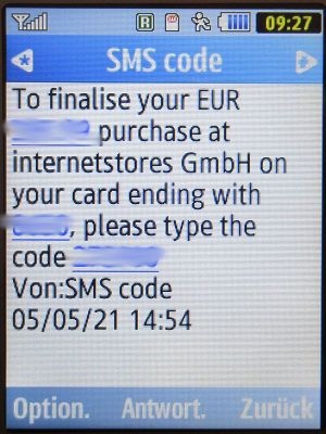 SMS auf einem Samsung GT–C3590, SMS von Advanzia mit 5–stelliger mTAN / SMS–Code
