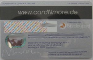 cardNmore Premium MasterCard® Karte Rückseite