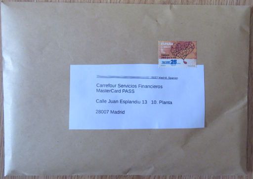 Carrefour Tarjeta PASS MasterCard®, Versand vom Antrag und Kopien per Briefpost