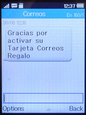 Correos AliExpress™ Regalo MasterCard®, Bestätigung Aktivierung SMS auf einem  Alcatel 2051X