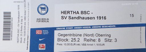 DKB–Club, Gratis Hertha BSC gegen SV Sandhausen 1916 im April 2013