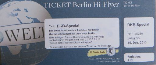 DKB Deutsche Kreditbank AG, DKB–Club, Gratis Ticket Berlin Hi–Flyer gültig bis 15. Dezember 2013