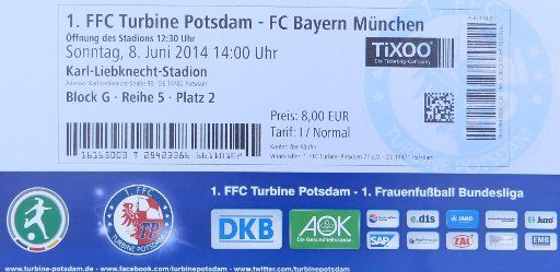 Eintrittskarte Frauenfußball Bundesliga 1.FFC Turbine Potsdam gegen FC Bayern München 2014
