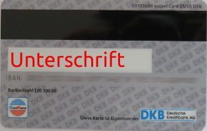 DKB Deutsche Kreditbank AG, DKB, Debit, girocard, vpay Geldkarte 2016 Rückseite