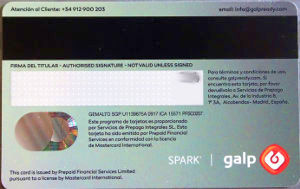 galp ready prepaid MasterCard®, Rückseite mit Magnetstreifen, Feld für die Unterschrift und dem Card Verification Code