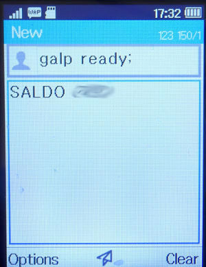 galp ready prepaid MasterCard®, Anfrage Guthabenstand per SMS auf einem Alcatel 2051X