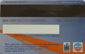 ING–DiBa girocard / Maestro® mit Geldkarte 2014, Rückseite