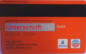 ING–DiBa girocard / Maestro® mit Geldkarte 2018 Rückseite