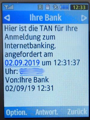 ING–DiBa mTAN SMS auf einem Samsung GT–S3370