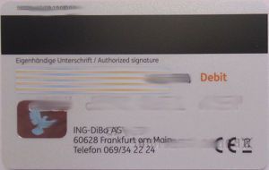 ING VISA Card Debitkarte Karte 2020 mit payWave Chip, Rückseite