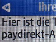 SMS auf einem Samsung GT–C3590, ING–DiBa mit der TAN für die paydirekt Anmeldung
