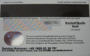 Valovis Bank AG Swing prepaid MasterCard® Kreditkarte, Rückseite