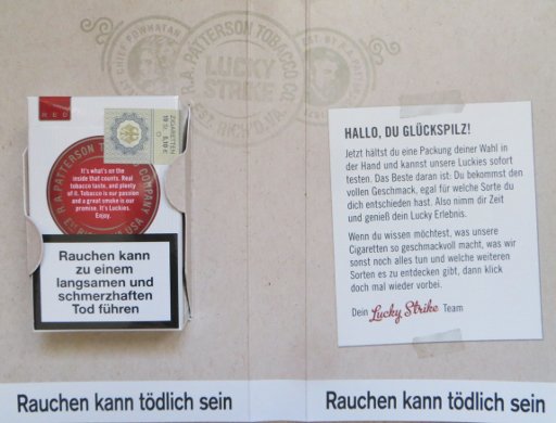 kostenlose Warenprobe von Lucky Strike nach Identitätsprüfung per SCHUFA Abfrage