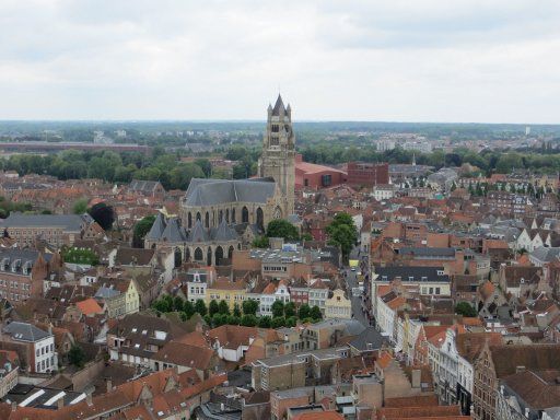 Brügge, Belgien, Ausblick vom Belfort auf die Sint–Salvator Kathedrale