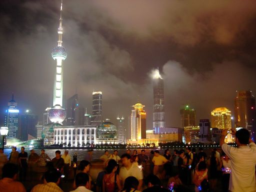 Shanghai, China, Pudong mit dem Fernsehturm und Jinmao Turm, in der Nacht