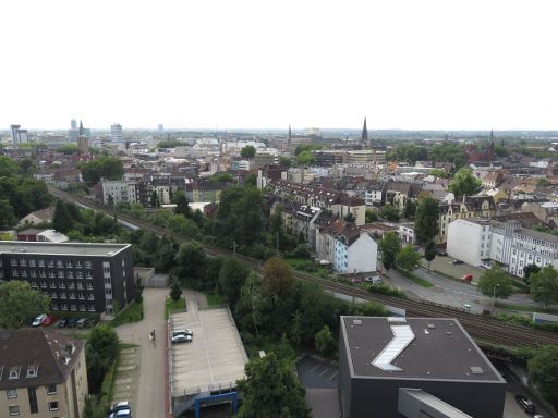 Deutsches Bergbau Museum Bochum, Bochum, Deutschland, Ausblick auf Bochum von der Aussichtsplattform Förderturm