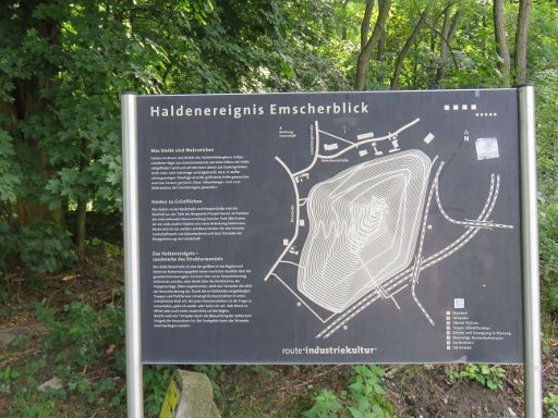 Halde Beckstraße, Bottrop, Deutschland, Informationstafel Haldenereignis Emscherblick