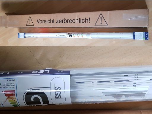 real,–, Düsseldorf, Deutschland, Transportschaden Pollin Electronic Müller Licht LED Wannenleuchte