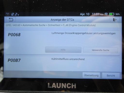 Opel Corsa E, Launch CRP 129X V2.0 OBD II Diagnoseger&auml;t weitere Fehlercodes ECM Enging Control Module