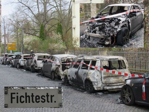 Sicherheit – Kriminalität, Hannover, Deutschland, ausgebrannte Fahrzeuge in Kleefeld, Fichtestraße, April 2022