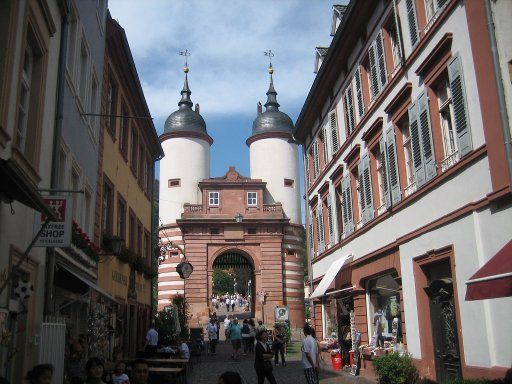 Heidelberg, Deutschland, Steingasse Blick auf Karl Theodor Brücke