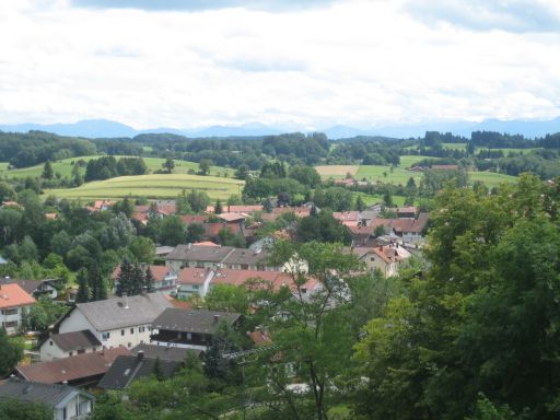 Kloster Andechs, Bayern, Deutschland, Blick von der Kirche auf die Alpen