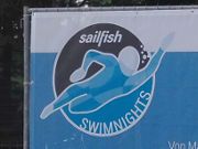 Langen, Deutschland, Sailfish Swimnights Open Water 2017, Werbetafel vor Ort am Langener Waldsee