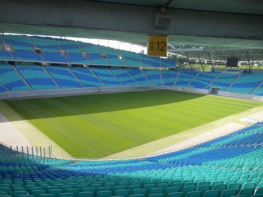 Red Bull Arena Fußball Stadion, Leipzig, Deutschland, Blick auf das gesamte Spielfeld