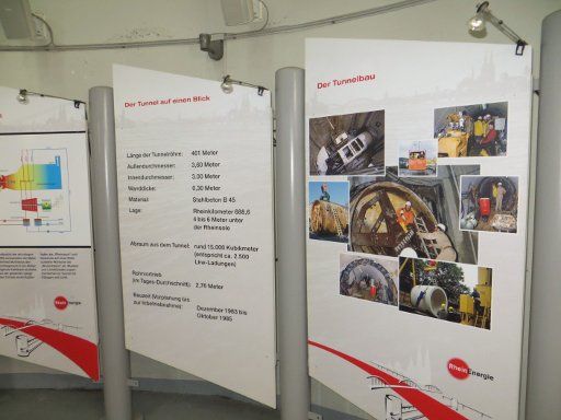 RheinEnergie AG, Fernwärmetunnel Besichtigung, Köln, Deutschland, Tafel mit Daten zum Tunnelbau