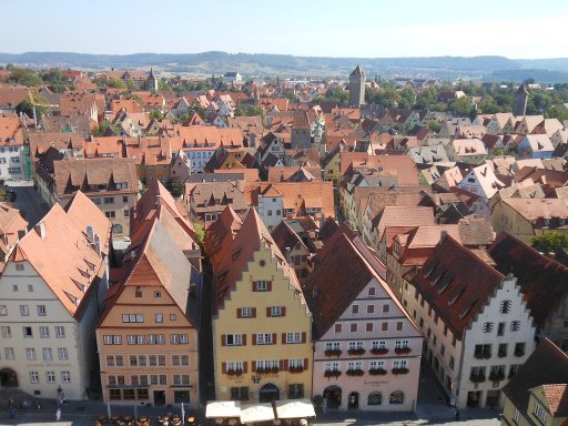 Rothenburg ob der Tauber, Deutschland, Blick vom Rathausturm zum Marktplatz