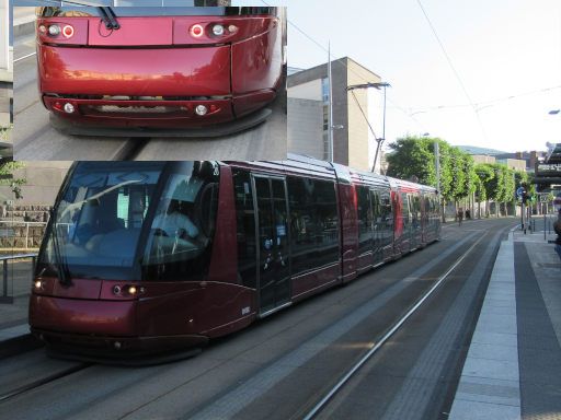 Clermont-Ferrand, Frankreich, Translohr Straßenbahn mit einer Führungsschiene und Reifen