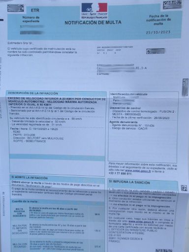 Strafzettel Bußgeldbescheid, ANTAI, Frankreich, Bußgeldbescheid Seite 1