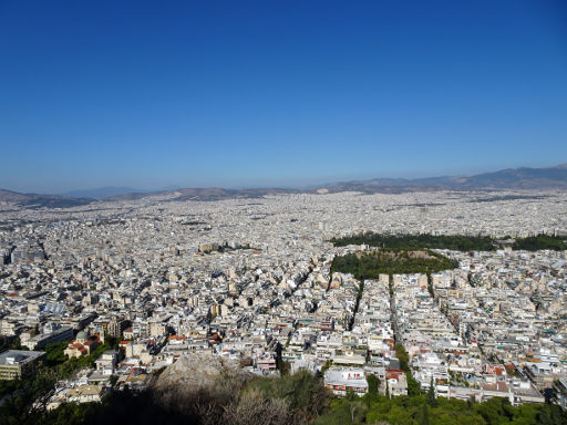Lykabettus Aussichtspunkt, Athen, Griechenland, Blick nach Norden Strefi Berg und Areos Park