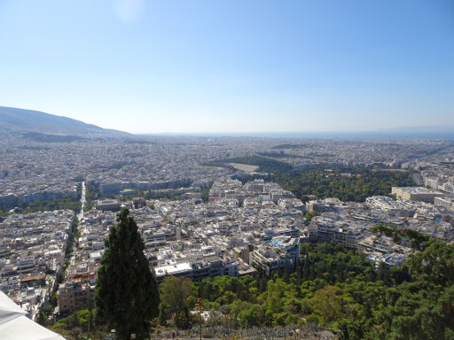 Lykabettus Aussichtspunkt, Athen, Griechenland, Blick nach Süden Nationaler Garten und Zappeio