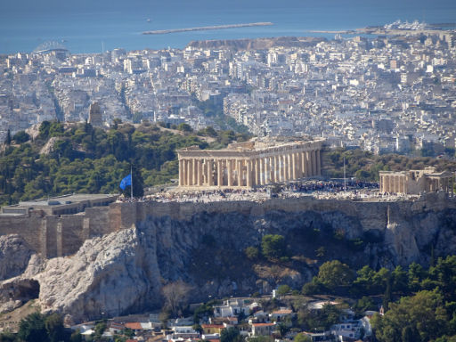 Lykabettus Aussichtspunkt, Athen, Griechenland, Blick nach Südwesten Akropolis mit Parthenon