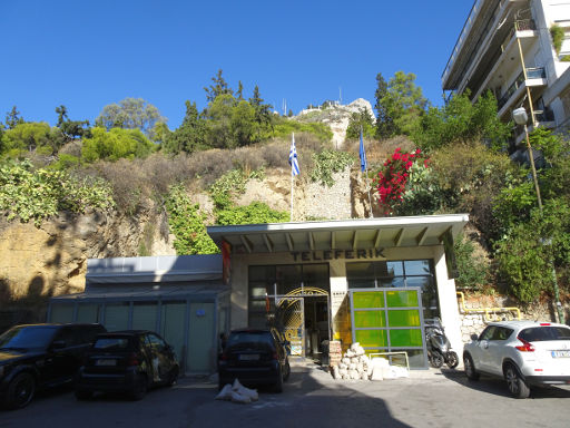 Standseilbahn Lykabettus Berg, Athen, Griechenland, Außenansicht Eingang Ploutarchou / Aristippou Straße