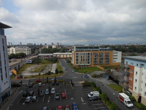 ibis budget Salford Quays, Manchester, Großbritannien, Blick aus Zimmer 737