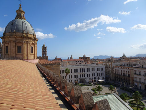 Kathedrale, Palermo, Italien, Blick vom Dach auf den Vorplatz in Richtung Mittelmeer